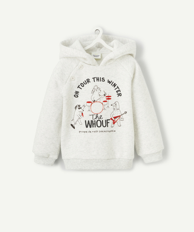 Party outfits Nouvelle Arbo   C - BABY BOYS' GREY MARL MUSICIAN-THEMED HOODED SWEATSHIRT IN RECYCLED FIBRES