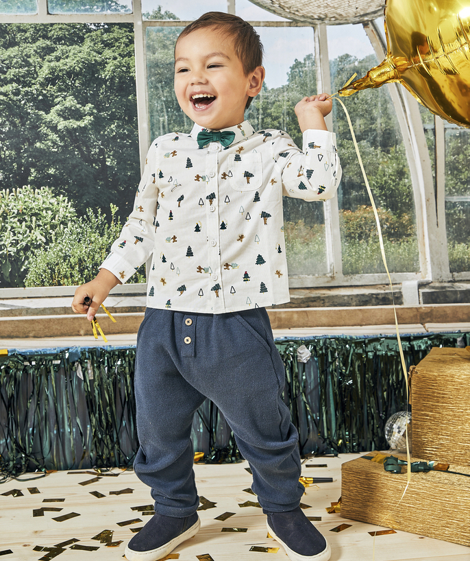 Party outfits Tao Categories - BABY BOY NAVY BLUE RIBBED SAROUEL PANTS