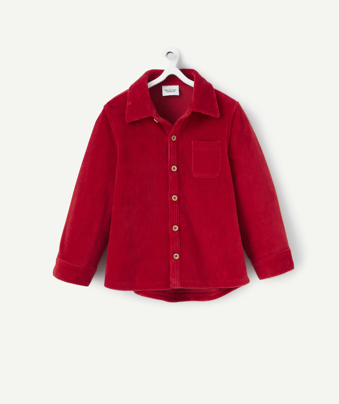 Shirt and polo Tao Categories - RED CORDUROY BABY BOY LONG SLEEVE SHIRT