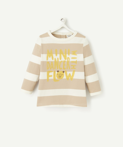 T-shirt - undershirt Nouvelle Arbo   C - BABY BOYS' ORGANIC COTTON T-SHIRT WITH MESSAGES AND A BEIGE STRIPED PRINT