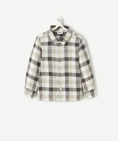 Outlet Tao Categories - LONG-SLEEVED BABY BOY SHIRT, GREY AND WHITE CHECKS