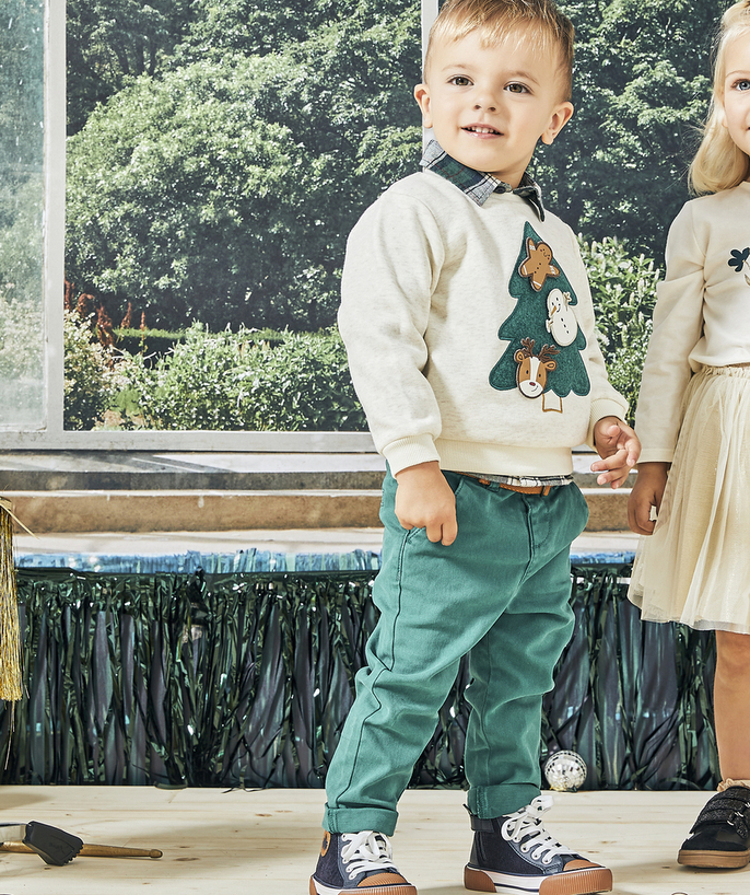 Party outfits Tao Categories - BABY BOY GREEN CHINO PANTS WITH BROWN BELT