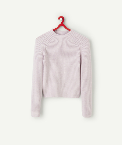 Clothing Nouvelle Arbo   C - GIRLS' MAUVE JUMPER KNITTED IN RECYCLED FIBRES WITH A STAND-UP COLLAR