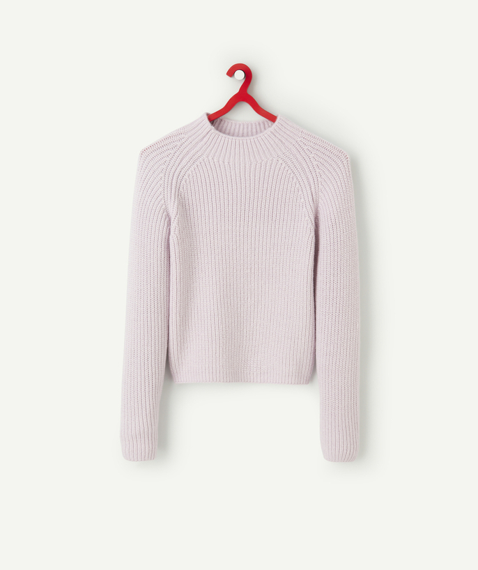 Pullover - Cardigan Nouvelle Arbo   C - GIRLS' MAUVE JUMPER KNITTED IN RECYCLED FIBRES WITH A STAND-UP COLLAR