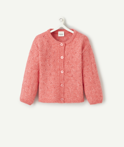 Cardigan Nouvelle Arbo   C - GIRLS' PINK OPENWORK KNITTED CARDIGAN