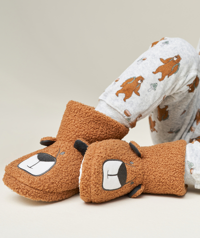 Christmas store Nouvelle Arbo   C - A PAIR OF BROWN SHERPA BEAR SLIPPERS FOR BOYS