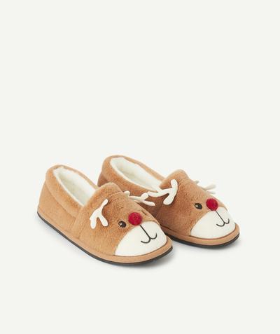 Christmas store Tao Categories - CHILDREN'S SLIPPERS IN SOFT BROWN RECYCLED FIBER CHRISTMAS REINDEER