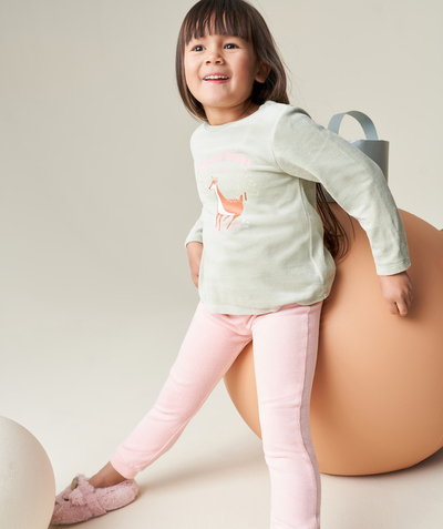 ECODESIGN Tao Categories - GIRL'S LONG-SLEEVED FLEECE PYJAMAS IN GREEN AND PALE PINK RECYCLED FIBRES