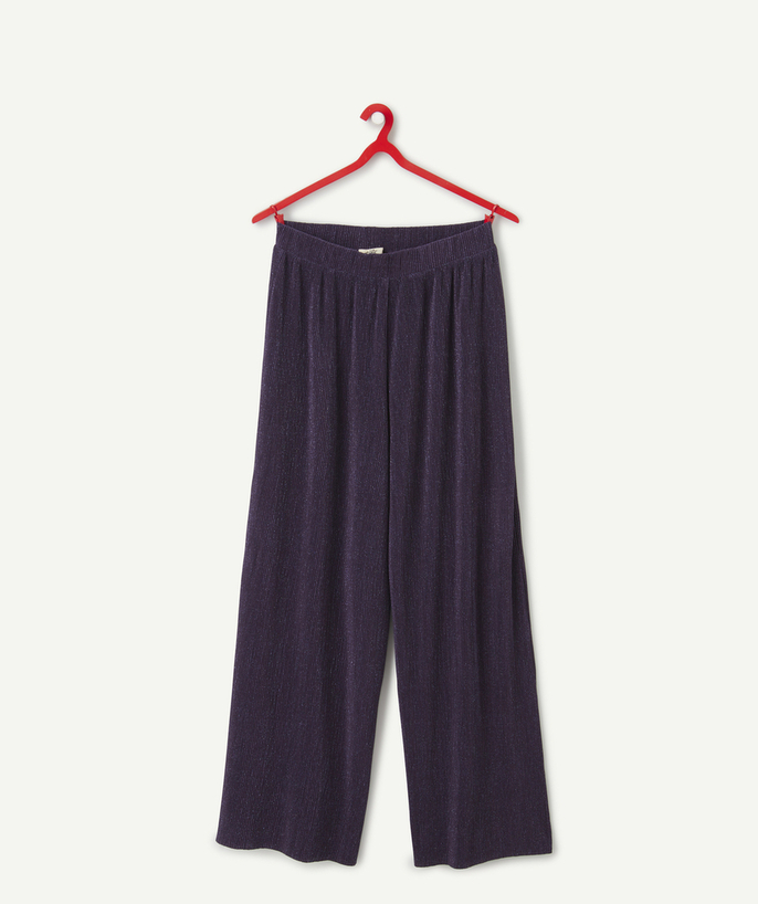 Trousers - Jeans Tao Categories - PURPLE SEQUINED GIRL'S PANTS WITH ELASTIC WAISTBAND
