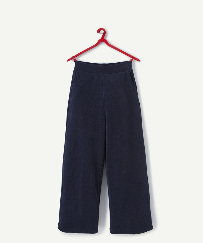 Pantalon - Jeans Categories Tao - PANTALON RELAX FILLE EN VELOURS CÔTELÉ BLEU FONCÉ