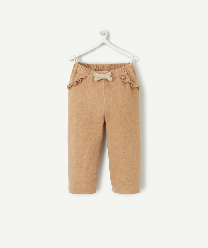 Outlet Tao Categories - BABY GIRLS' BROWN TROUSERS IN RECYCLED FIBRES WITH RUFFLES