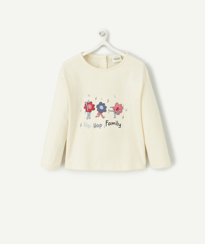 ECODESIGN Nouvelle Arbo   C - BABY GIRLS' LONG-SLEEVED CREAM T-SHIRT IN ORGANIC COTTON WITH EMBROIDERED DETAILS