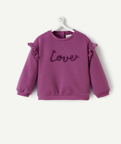 New collection Nouvelle Arbo   C - BABY GIRLS' PURPLE SWEATSHIRT IN RECYCLED FIBRES WITH A LOVE MESSAGE