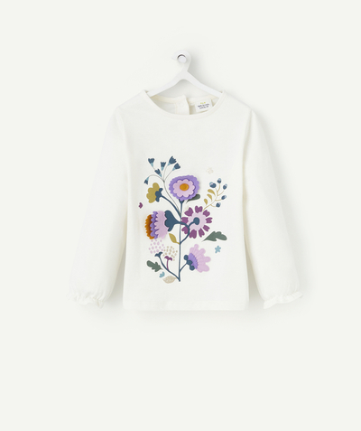 Baby girl Tao Categories - BABY GIRLS' CREAM ORGANIC COTTON T-SHIRT WITH FLOWERS IN RELIEF