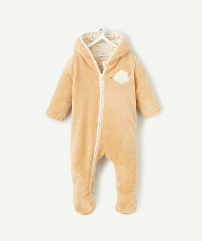 New collection Nouvelle Arbo   C - BABIES' BEIGE POLAR FLEECE ONESIE IN RECYCLED FIBRES WITH A CLOUD DESIGN