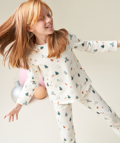 Pyjama de noël Categories Tao - PYJAMA MANCHES LONGUES FILLE EN COTON BIOLOGIQUE IMPRIMÉ THÈME NOËL