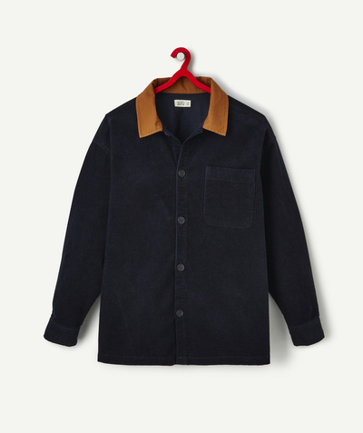 New collection Nouvelle Arbo   C - BOYS' DARK BLUE AND CAMEL-COLOURED CORDUROY BLAZER