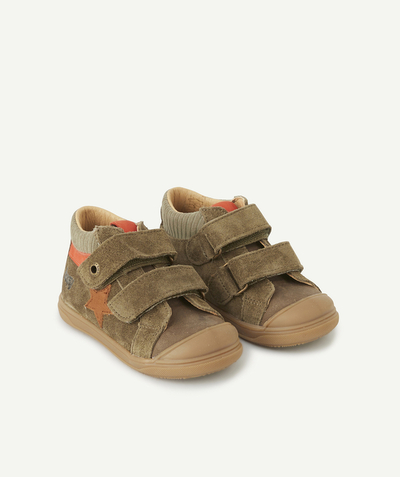 New collection Nouvelle Arbo   C - BABY BOYS' HIGH-TOP KHAKI TRAINERS WITH HOOK AND LOOP FASTENERS