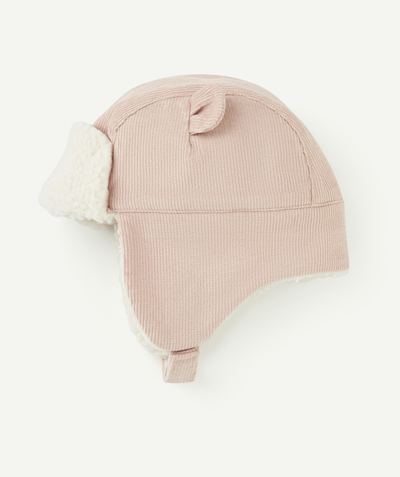 Hats - Caps Nouvelle Arbo   C - BABY GIRLS' CHAPKA IN PINK AND WHITE CORDUROY AND SHERPA
