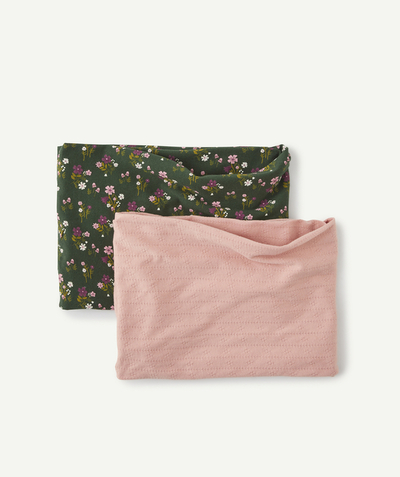 Scarves Nouvelle Arbo   C - PACK OF TWO GIRLS' SNOODS IN PINK AND GREEN COTTON WITH A FLORAL PRINT