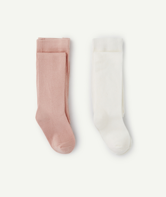 Socks - Tights Tao Categories - PACK OF 2 PINK AND WHITE KNITTED TIGHTS FOR GIRLS