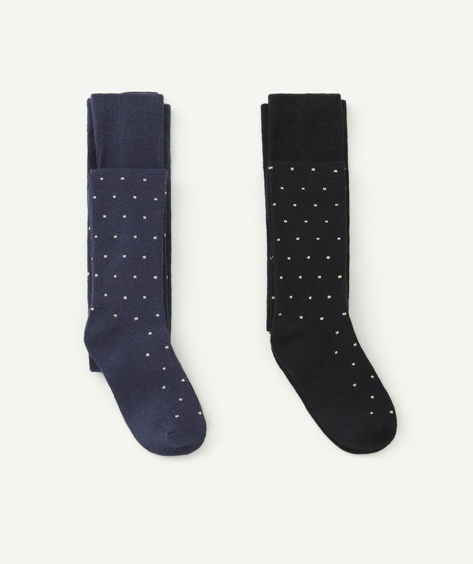 Socks - Tights Tao Categories - PACK OF TWO PAIRS OF BLACK AND BLUE TIGHTS WITH GOLD DETAILS