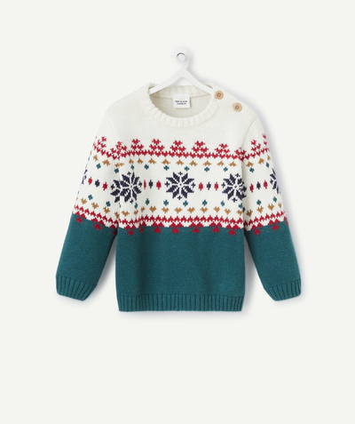 Baby boy Tao Categories - GREEN AND ECRU BABY BOY CHRISTMAS SWEATER WITH COLORFUL DETAILS