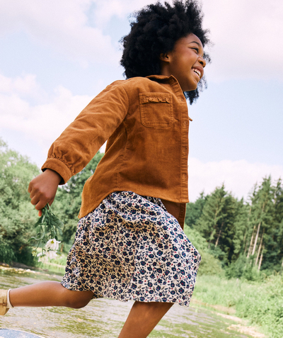 Our latest looks Nouvelle Arbo   C - GIRLS' LONG BEIGE AND NAVY BLUE FLORAL PRINT SKIRT IN ECO-FRIENDLY VISCOSE