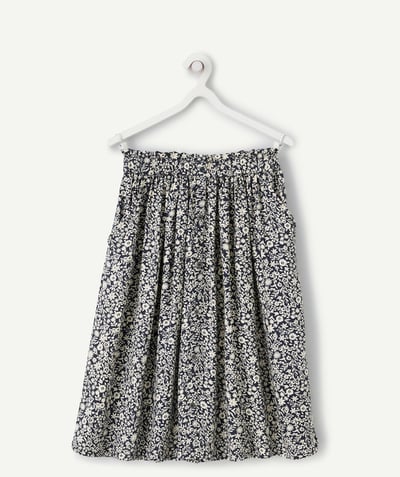 Outlet Tao Categories - GIRLS' CREAM AND NAVY BLUE FLORAL PRINT LONG SKIRT IN ECO-FRIENDLY VISCOSE