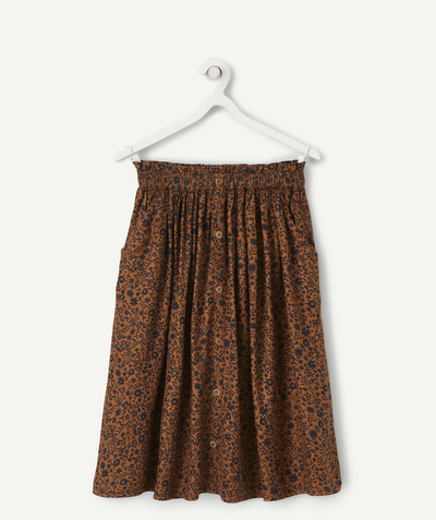 Outlet Tao Categories - GIRLS' BROWN AND BLACK FLORAL PRINT LONG SKIRT IN ECO-FRIENDLY VISCOSE