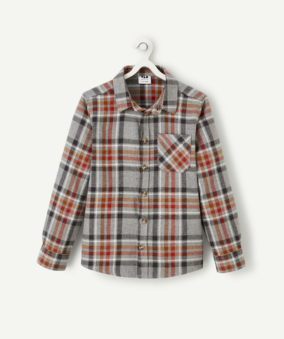 Shirt - Polo Nouvelle Arbo   C - BOYS' GREY MARL BRUSHED TWILL CHECKED SHIRT