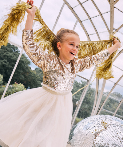 Christmas store Tao Categories - 2023 GIRL'S DESIGNER DRESS IN TULLE WITH ECRU AND GOLD SEQUINS