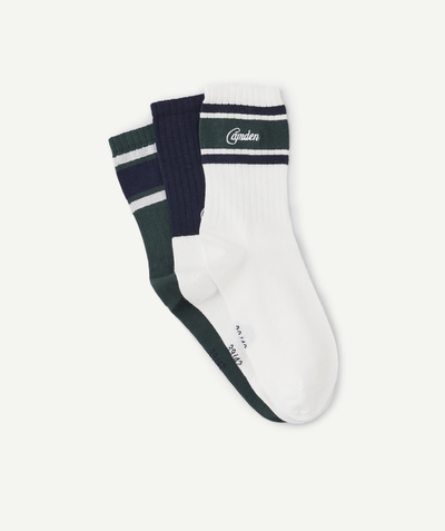 New collection Nouvelle Arbo   C - PACK OF 3 PAIRS OF NAVY BLUE, ECRU AND GREEN LONG SOCKS FOR BOYS