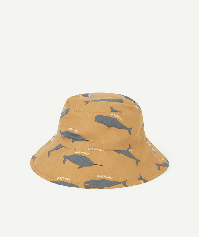 Hats - Caps Tao Categories - REVERSIBLE BEIGE AND CAMEL ANTI-UV BOB WITH WHALE PRINT