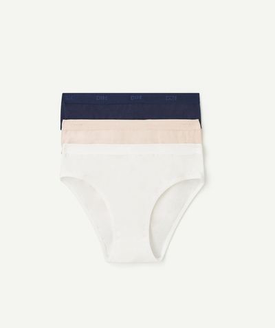 DIM ® Tao Categories - SET OF 3 LES POCKETS WHITE NAVY AND PINK PANTIES
