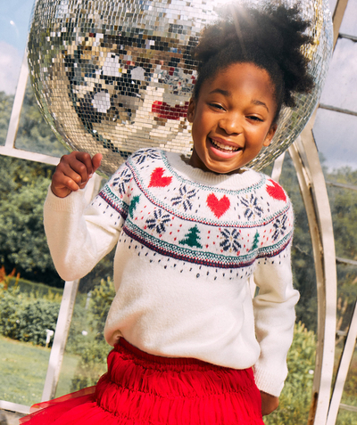 Private sales Tao Categories - GIRL'S CHRISTMAS SWEATER IN RECYCLED FIBER AND ECRU KNIT