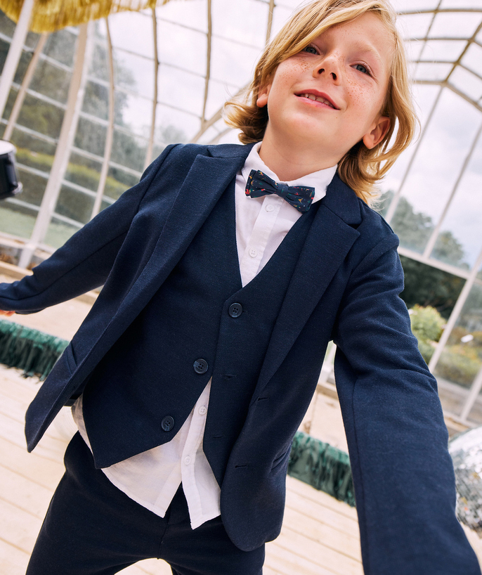 Private sales Tao Categories - BOY'S LONG-SLEEVED SUIT JACKET IN NAVY BLUE RECYCLED FIBERS