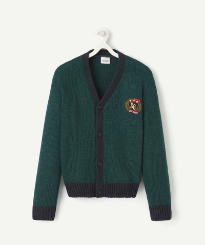 Boy Tao Categories - BOY'S LONG-SLEEVED KNIT CARDIGAN WITH EMBROIDERED XMAS GROOVE PATCH