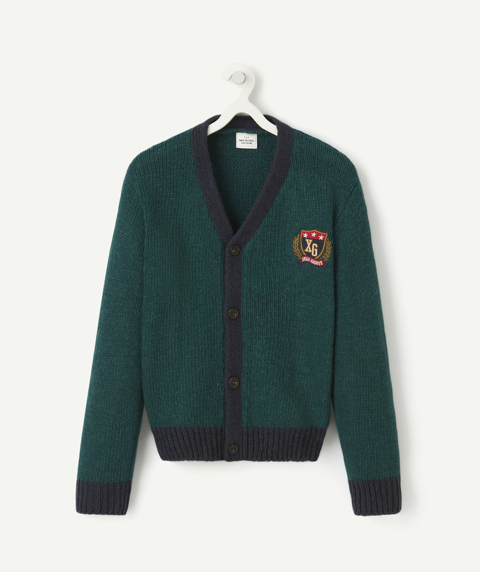 Private sales Tao Categories - BOY'S LONG-SLEEVED KNIT CARDIGAN WITH EMBROIDERED XMAS GROOVE PATCH