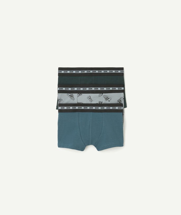 DIM ® Tao Categories - set of 3 blue and green boys' boxer shorts with sneaker print