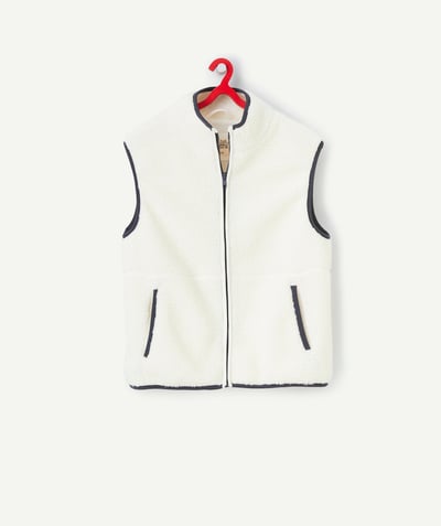 Outlet Tao Categories - BOYS' SLEEVELESS JACKET IN CREAM SHERPA WITH DARK BLUE DETAILS