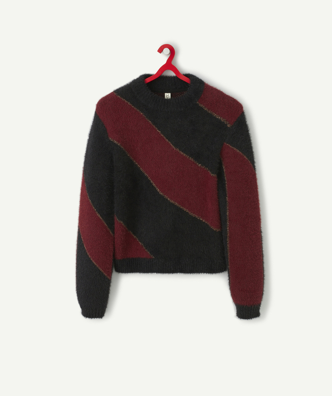 Pullover - Cardigan Tao Categories - GIRLS' BEAUTIFULLY SOFT RED AND BLACK LONG-SLEEVED JUMPER WITH GOLD DETAILS