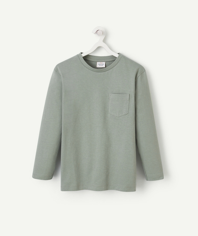 New colour palette Tao Categories - KHAKI ORGANIC COTTON BOY'S LONG-SLEEVED T-SHIRT WITH POCKET