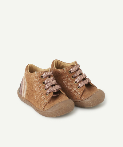 BOPY ® Nouvelle Arbo   C - BABY GIRLS' COGNAC-COLOURED RAINBOW MOTIF BOOTIES WITH LACES
