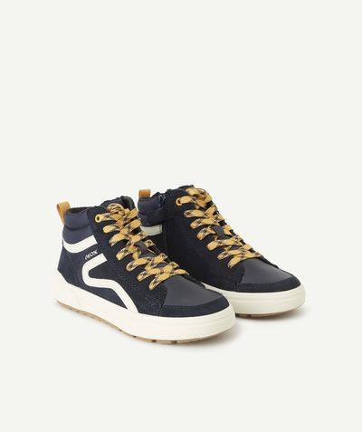 GEOX ® Nouvelle Arbo   C - BOYS' WEEMBLE TAN BLUE AND YELLOW HIGH-TOP TRAINERS