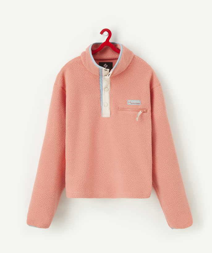 Pullover - Cardigan Tao Categories - HELVETIA PINK AND BLUE SEMI-BUTTONED GIRL'S FLEECE