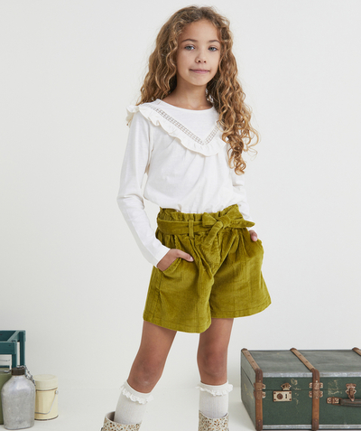 Shorts - Skirt Nouvelle Arbo   C - GIRLS' GREEN CORDUROY SHORTS WITH A BELT