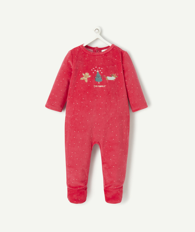 Party pyjamas Tao Categories - CHRISTMAS BED IN RECYCLED FIBRES AND RED VELVET WITH MOTIFS
