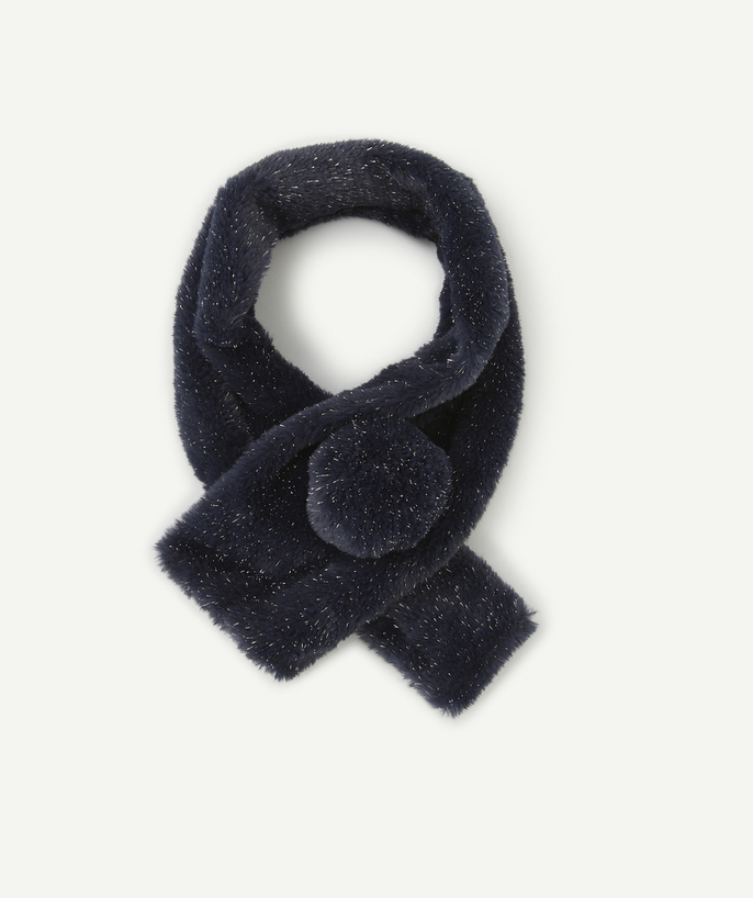 Party outfits Tao Categories - GIRL'S SCARF IN NAVY BLUE SEQUINED IMITATION FUR