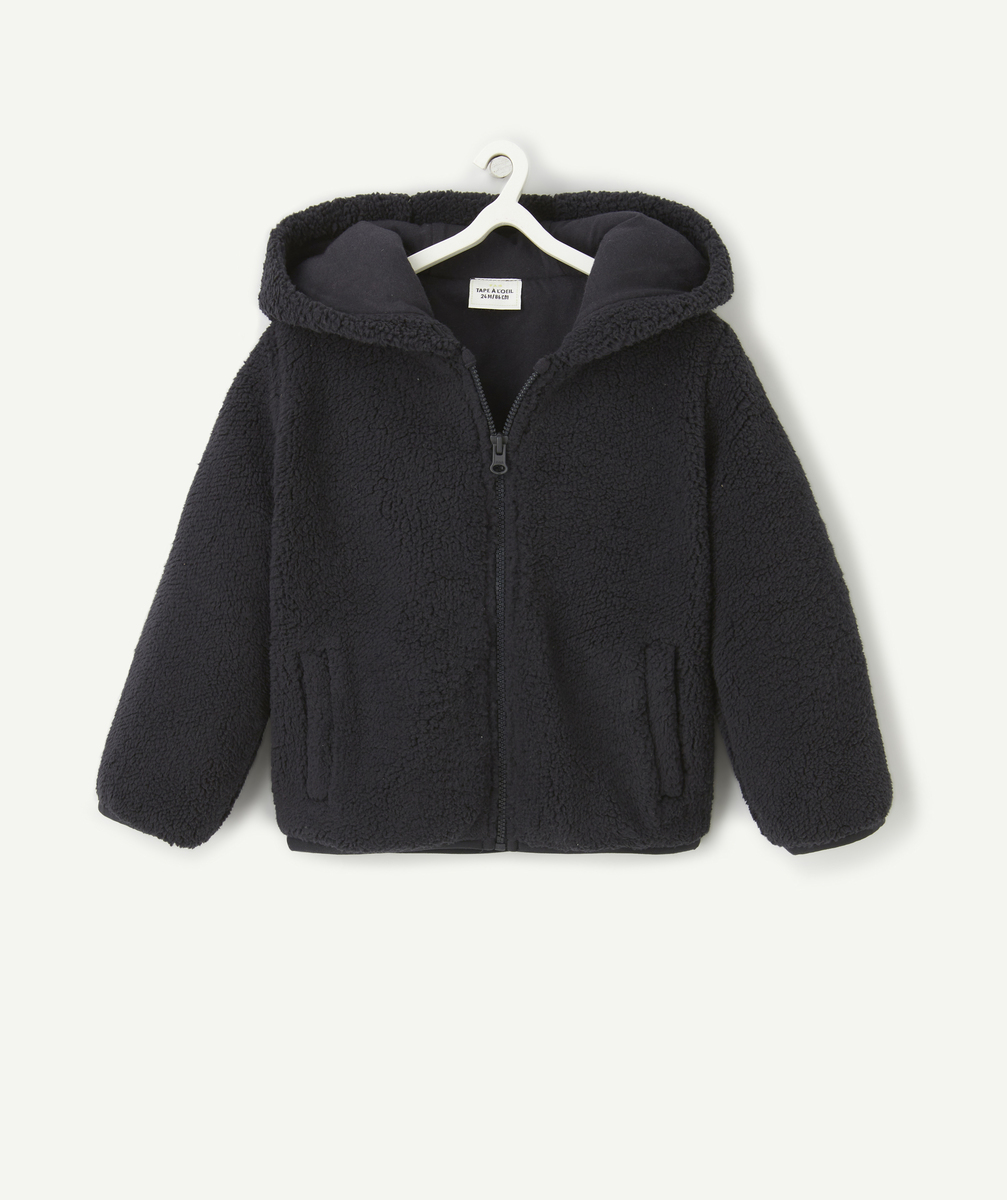 gilet zippé à capuche bébé garçon en fibres recyclées et sherpa noir - 3 m